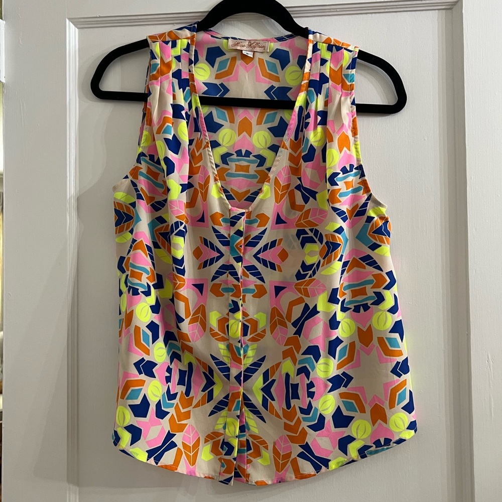Mara Hoffman neon button front sleeveless blouse size small